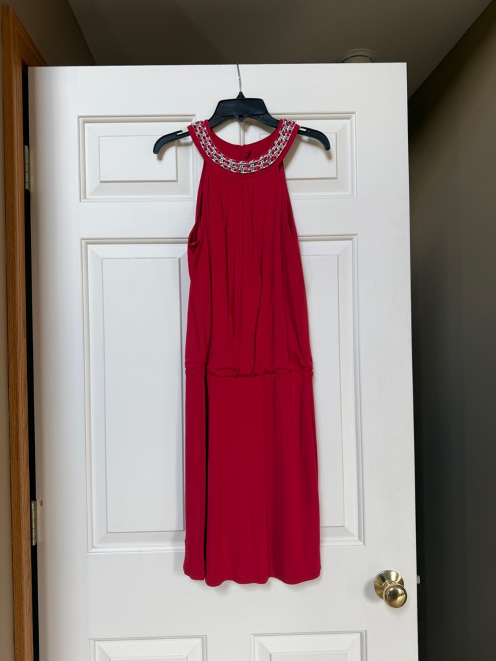 White House Black Market Red Embellished Halter Midi Dress